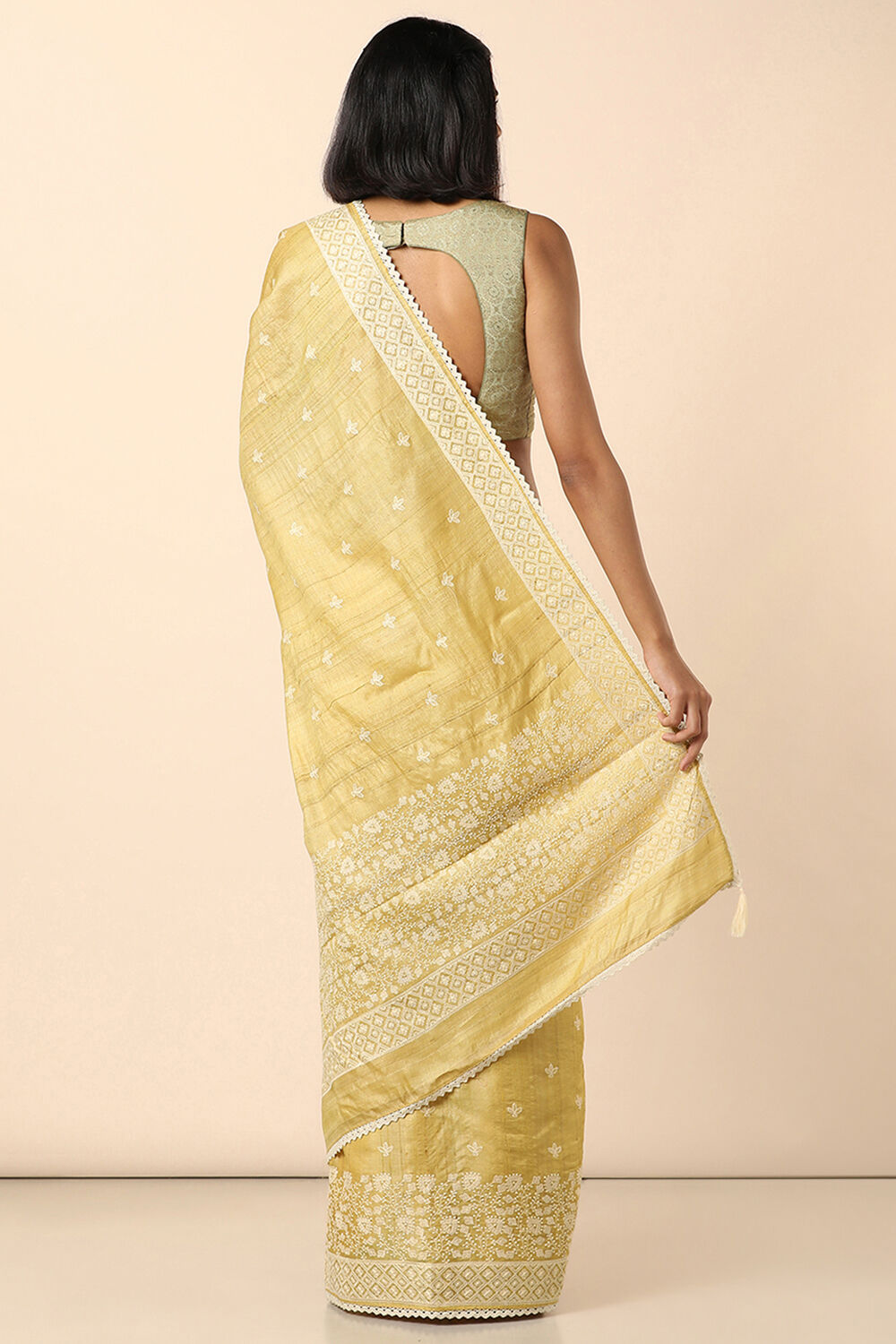 Yellow Embroidered Pure Tussar Saree image number null