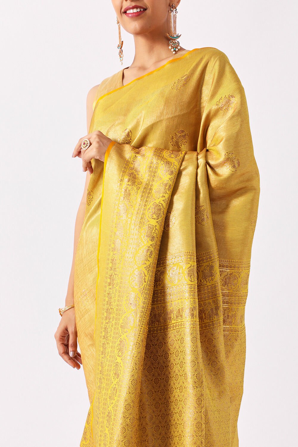 Yellow Pure Crepe Woven Saree image number null