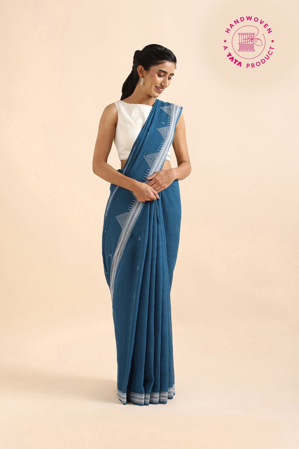 Dark Blue Pure Cotton Jamdani Saree image number null