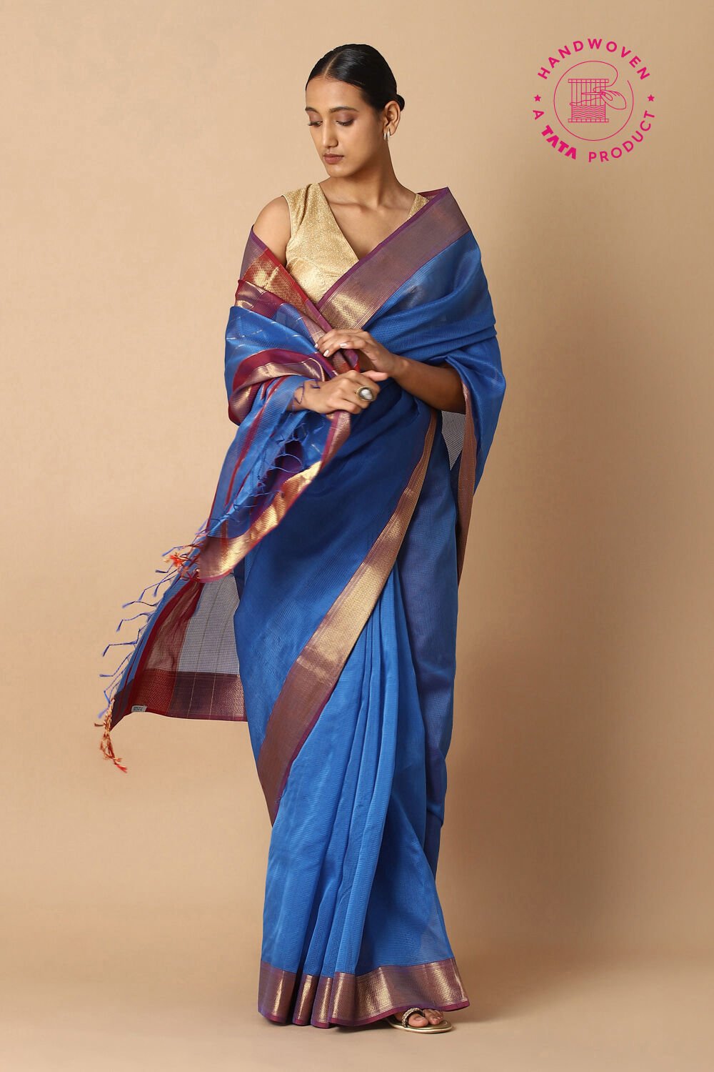Blue Pure Silk Cotton Maheswari Saree image number null