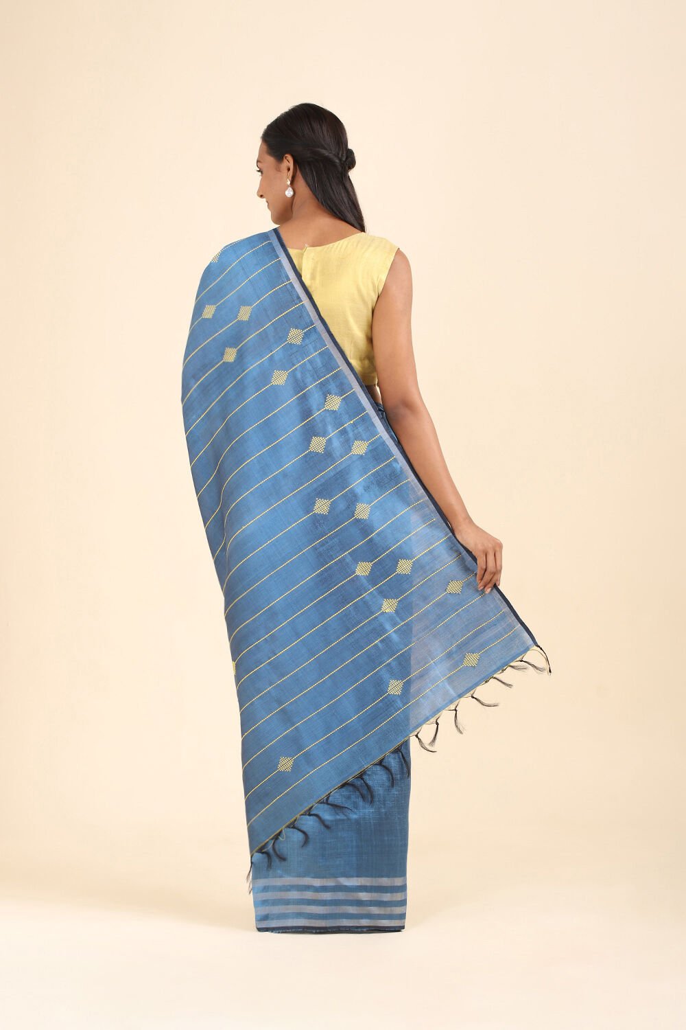 Dark Blue Pure Tussar Silk Bhagalpuri Saree image number null