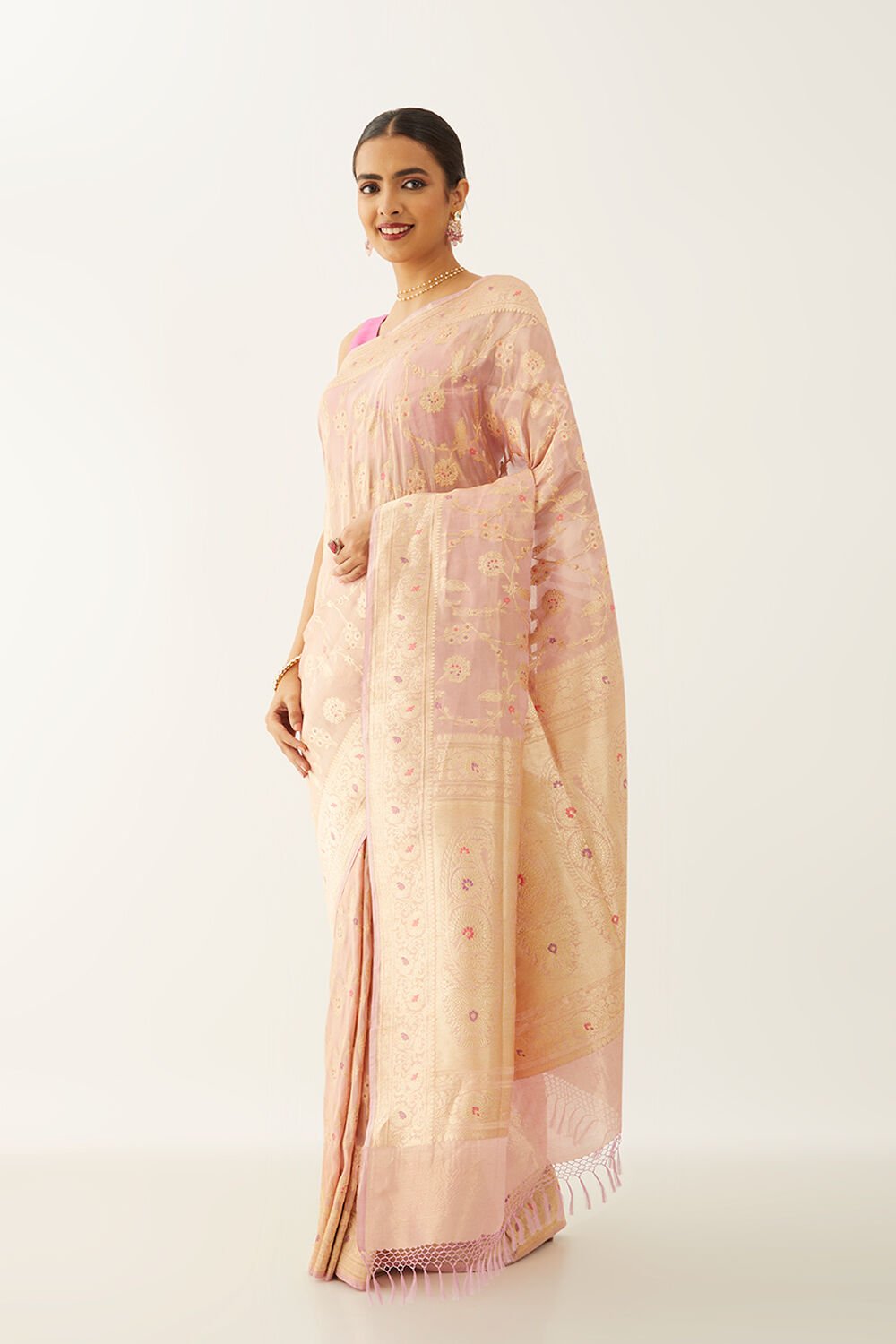 Light Pink Pure Silk Tissue Banarasi Kadwa Saree image number null