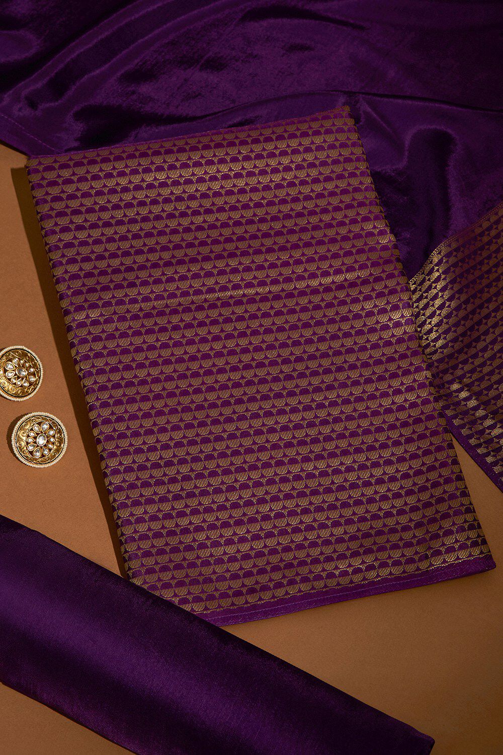 Violet Brocade Viscose Unstitched Suit Set image number null