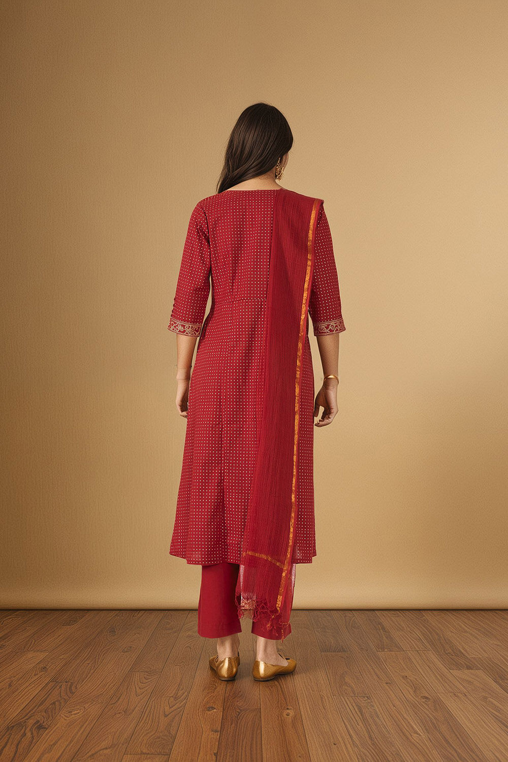 Red Pure Cotton Screen Printed Kurta Set image number null