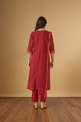 Red Pure Cotton Screen Printed Kurta Set thumbnail image number null