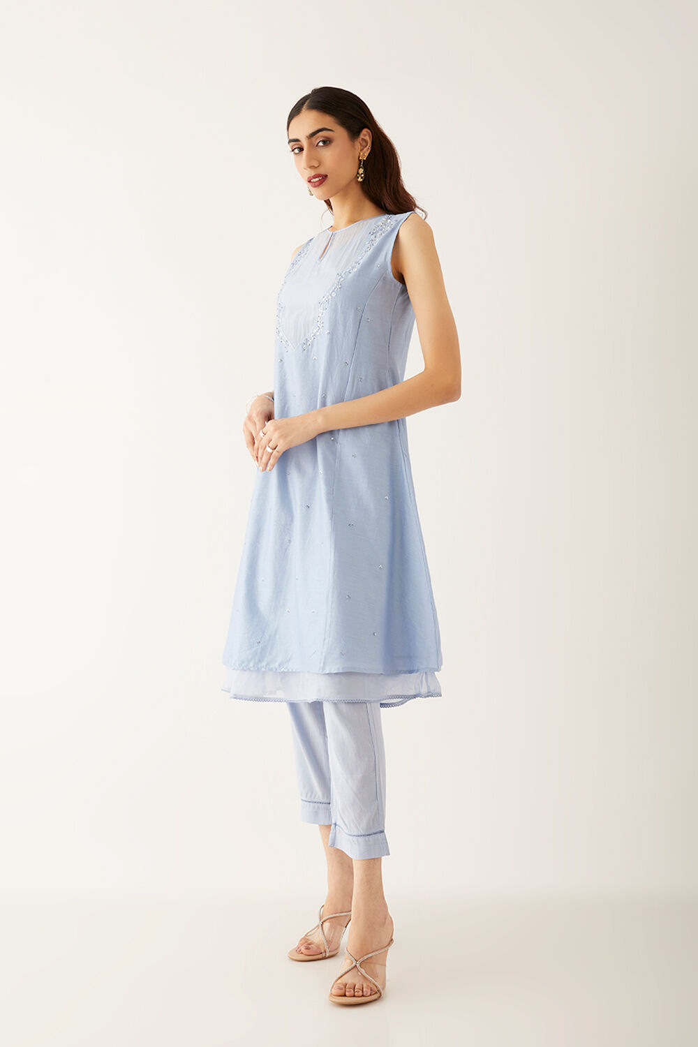 Light Blue Silk Cotton Embroidered Kurta With Trouser image number null
