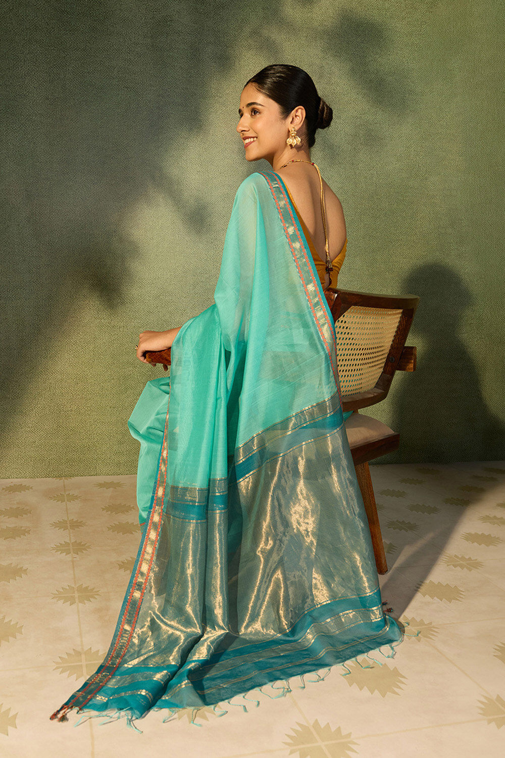 Light Blue Woven Pure Silk Cotton Maheshwari Saree image number null