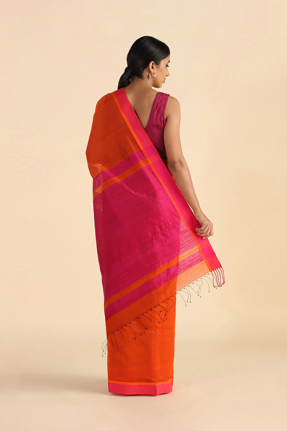 Orange Handwoven Bengal Pure Silk Cotton Saree image number null