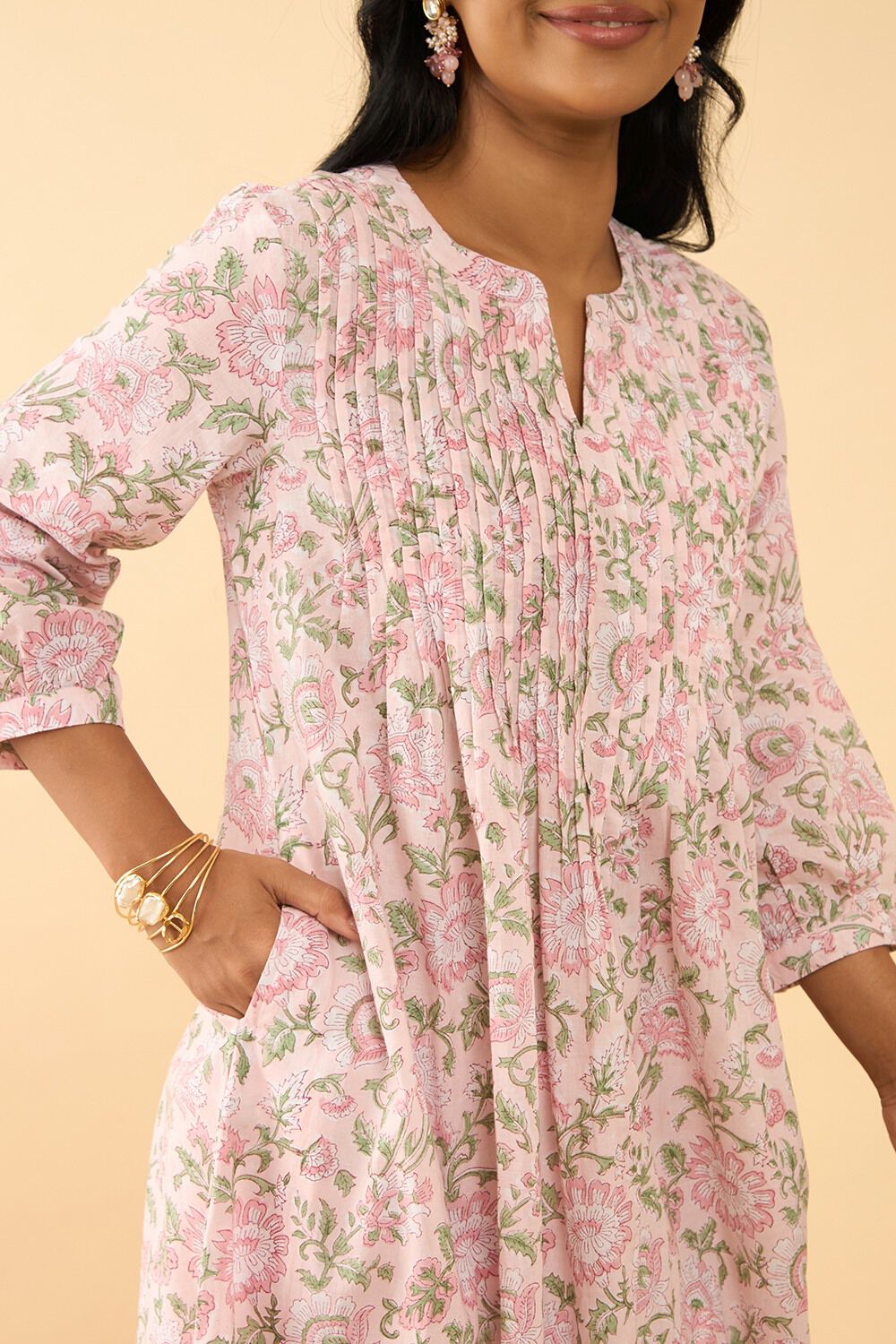 Light Pink Printed Sanganeri Pure Cotton Kurta Set image number null