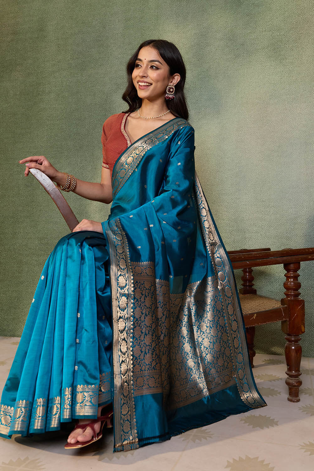Blue Silk Viscose Cutwork Banarasi Saree image number null
