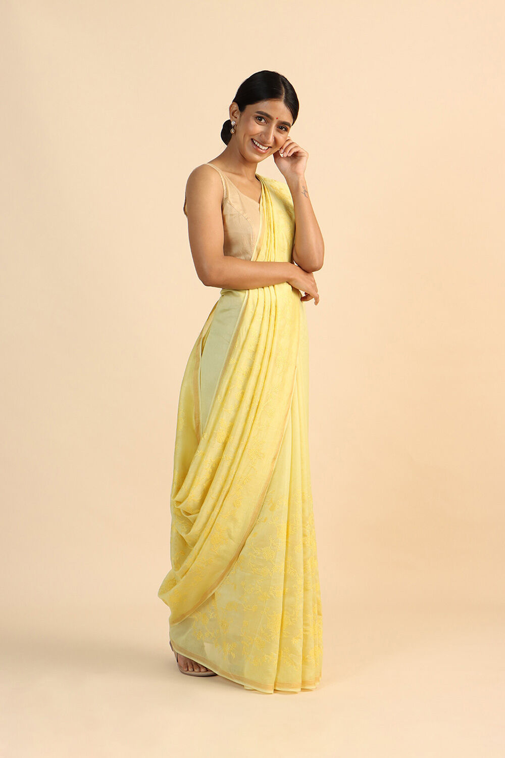 Yellow Pure Silk Cotton Embroidered Saree image number null