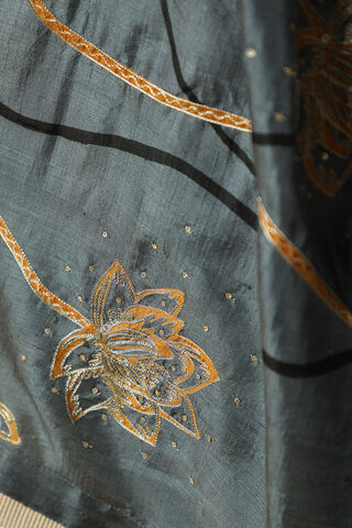 Blue Pure Silk Hand Painted Saree thumbnail image number null