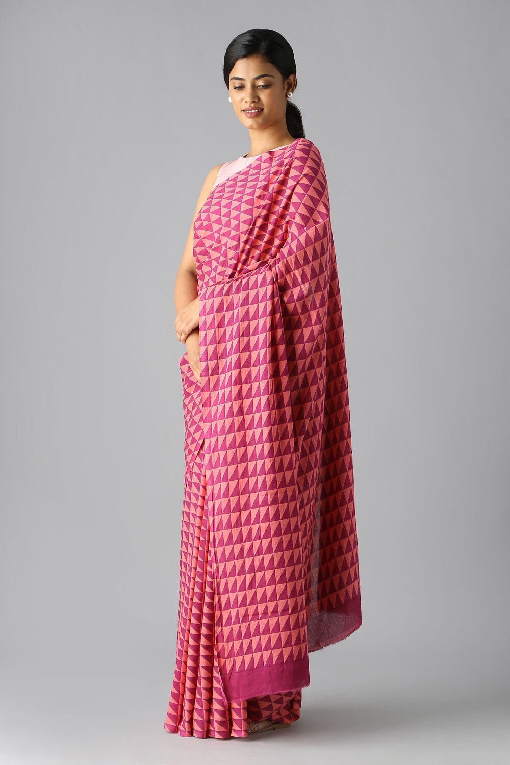 Pink Pure Cotton Printed Saree image number null