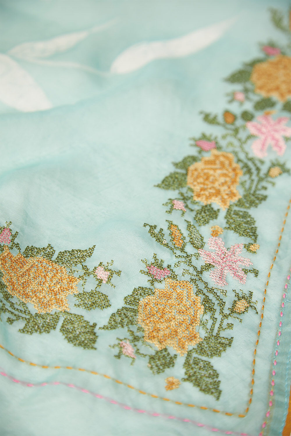 Light Green Tencel Embroidered Saree image number null