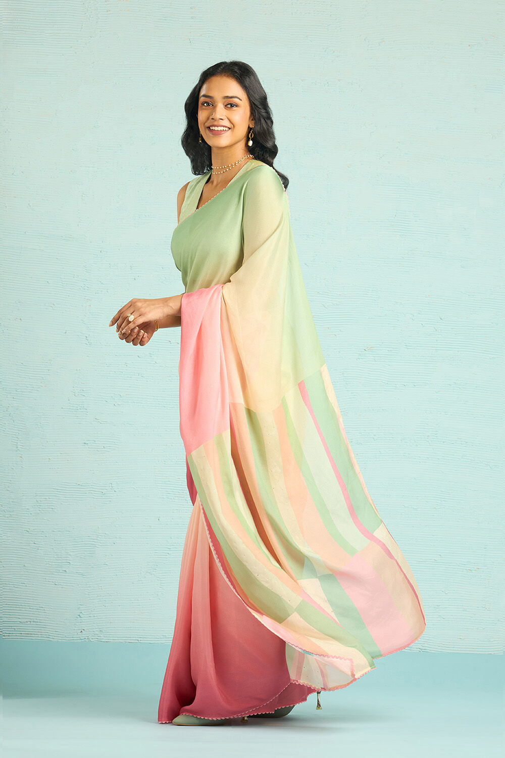 Multicoloured Printed Viscose Crepe Saree image number null