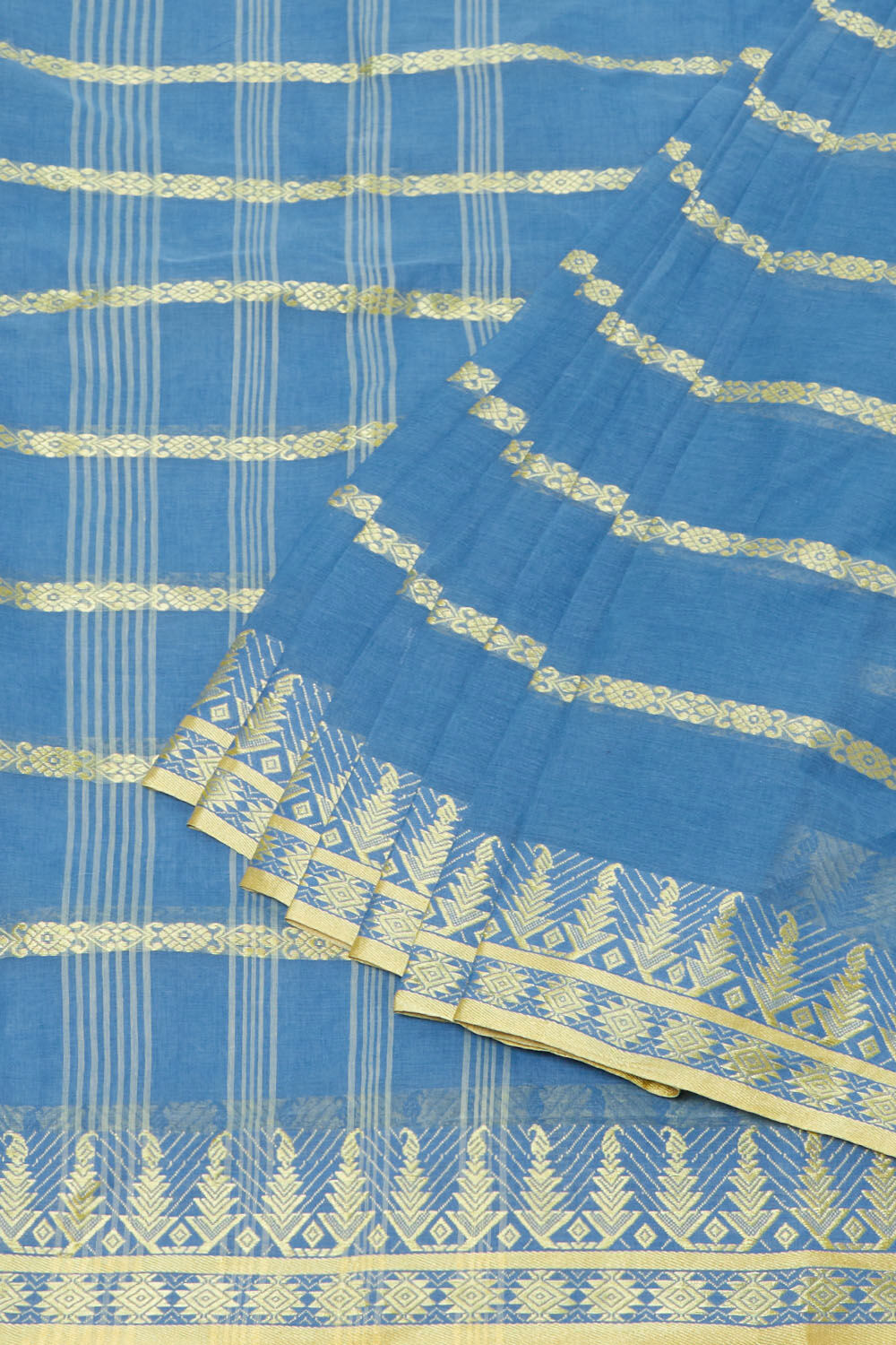 Light Pure Blue Cotton Bengal Saree image number null