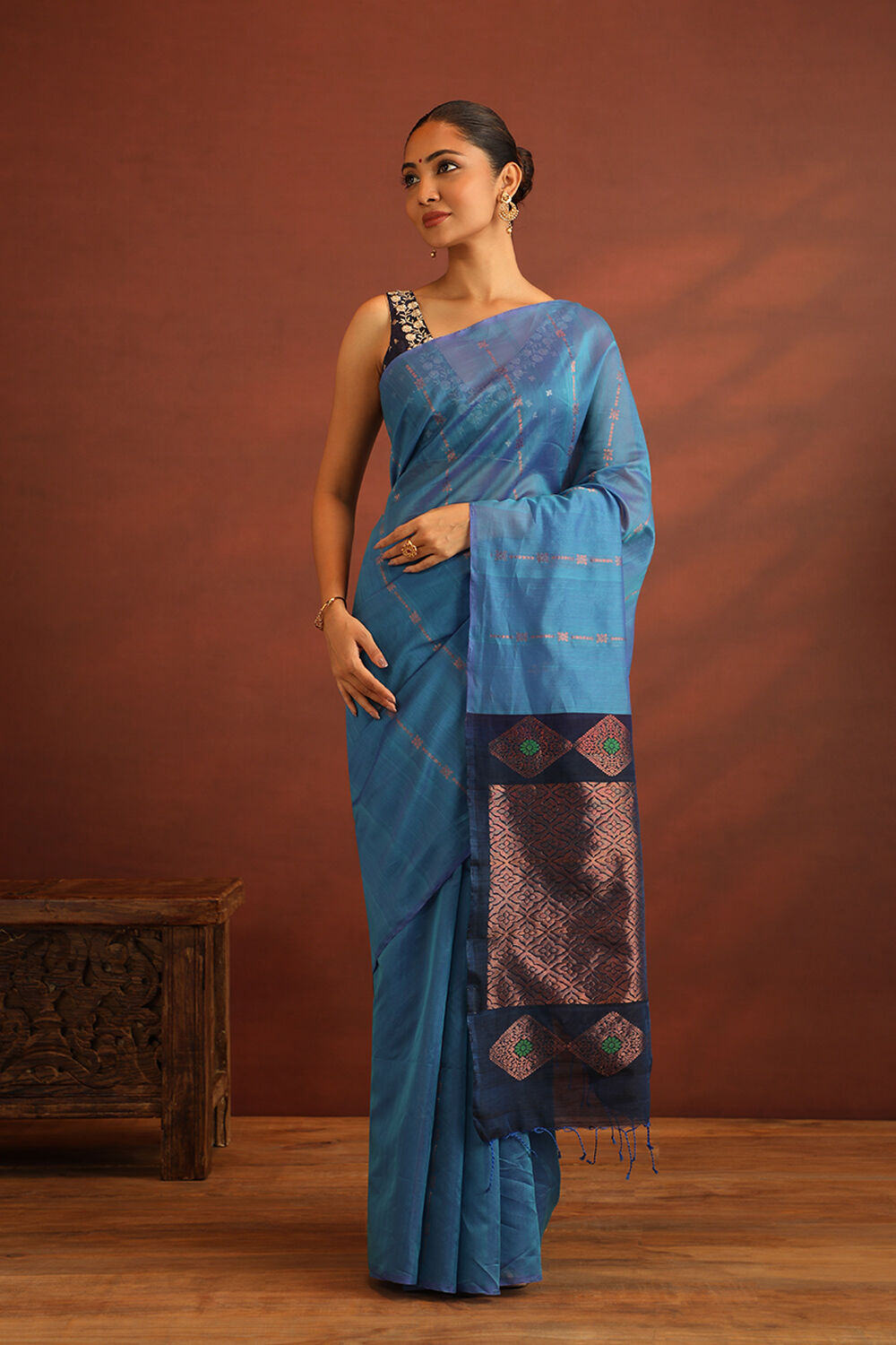 Blue South Pure Silk Cotton Woven Saree image number null