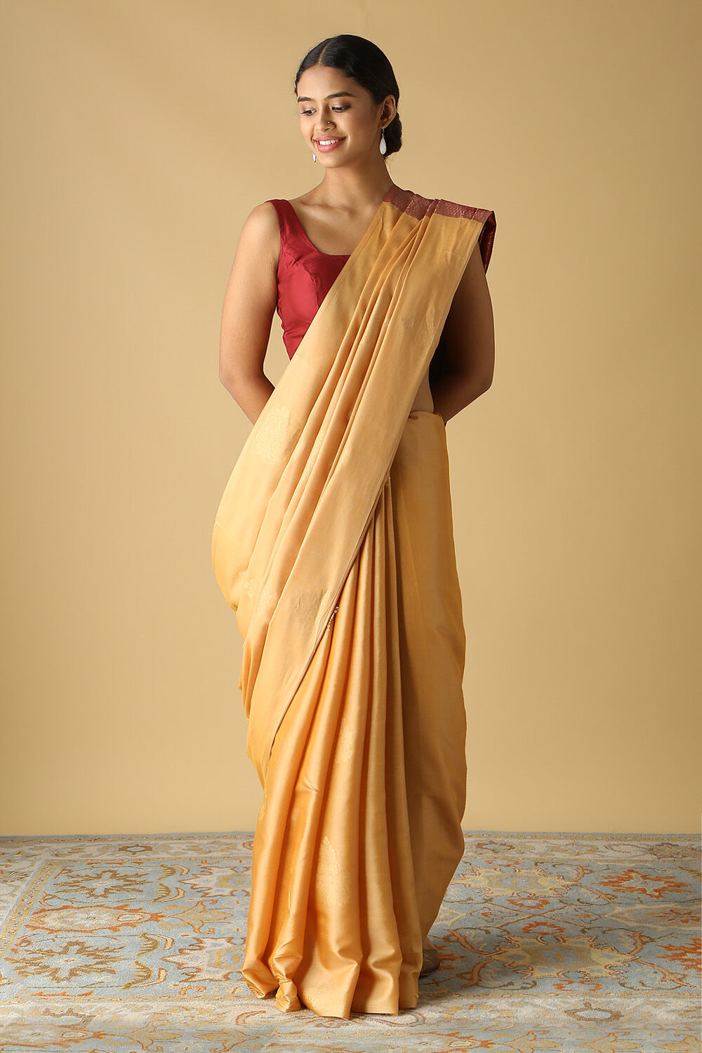 Gold Pure Silk Tencel South Saree image number null