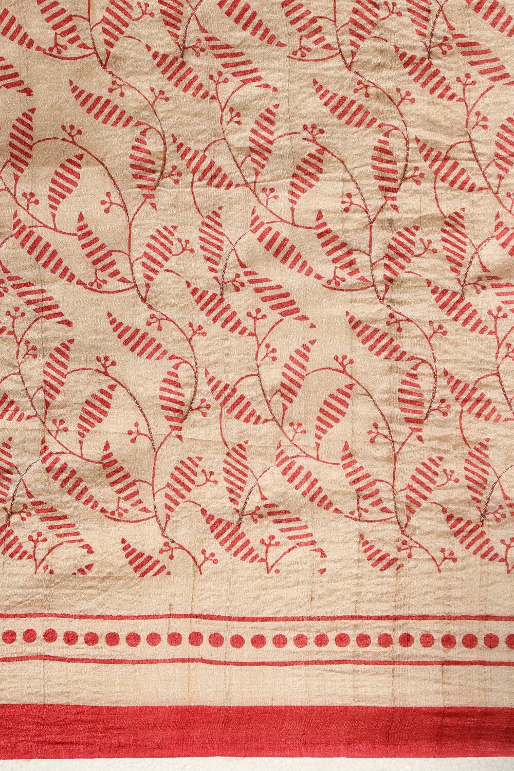 Red Pure Tussar Silk Block Printed Saree image number null