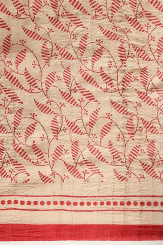 Red Pure Tussar Silk Block Printed Saree thumbnail image number null
