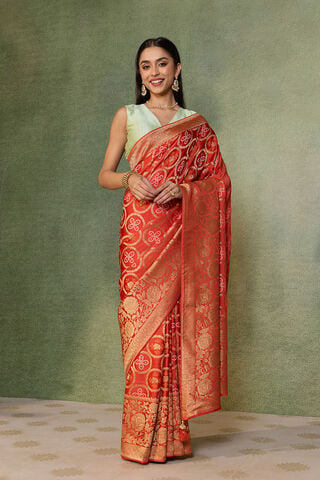 Orange Woven Viscose Satin Saree thumbnail image number null