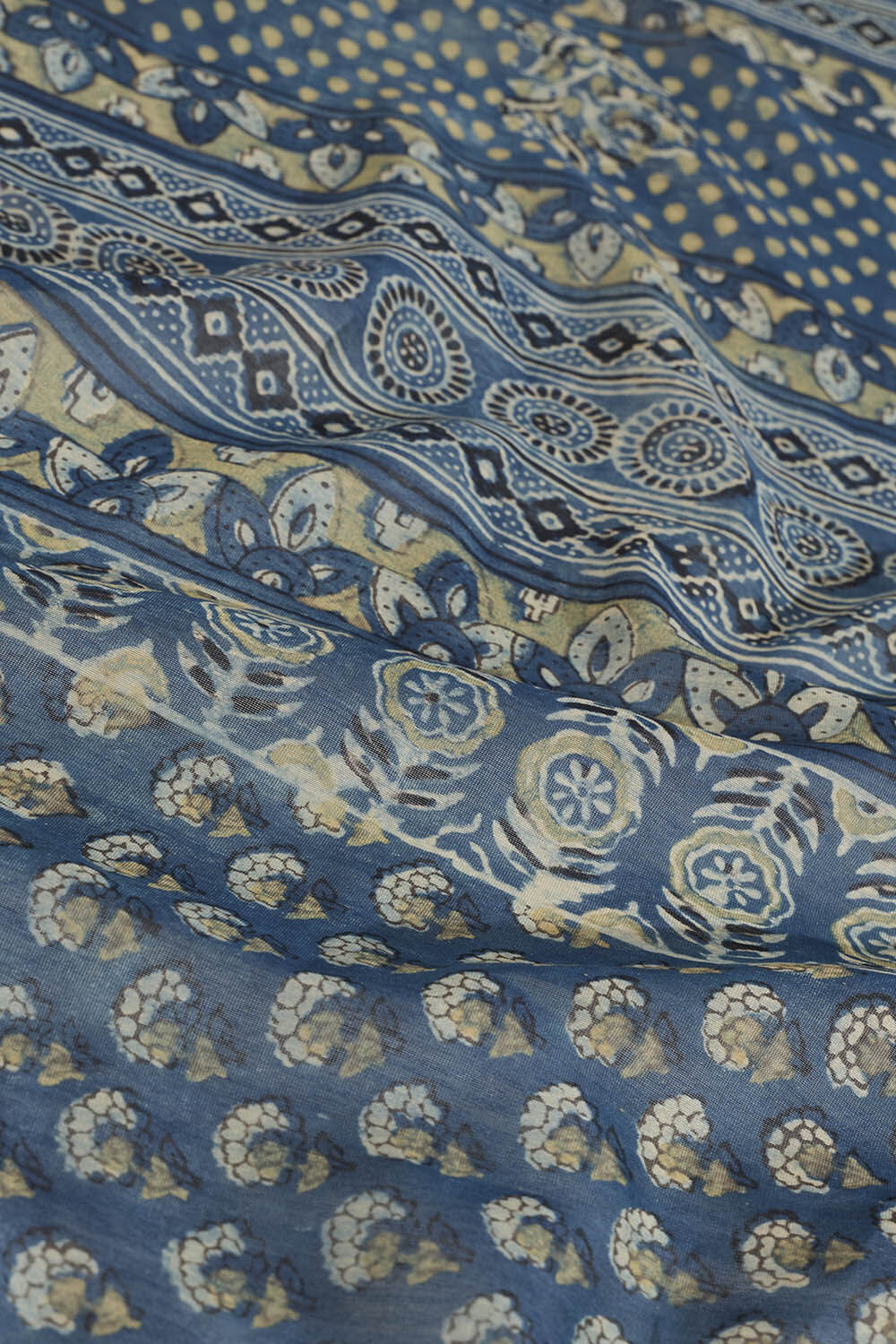 Blue Block Printed Pure Silk Cotton Chanderi Saree image number null