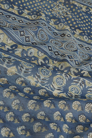 Blue Block Printed Pure Silk Cotton Chanderi Saree thumbnail image number null