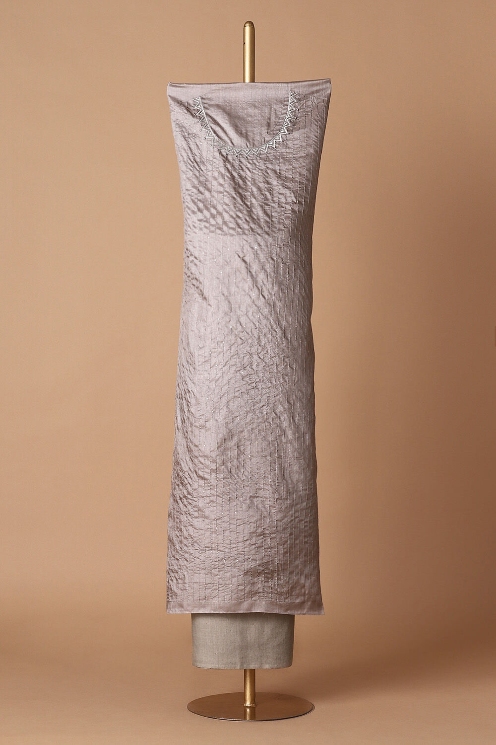 Grey Tussar Embroidered Unstitched Suit Set image number null
