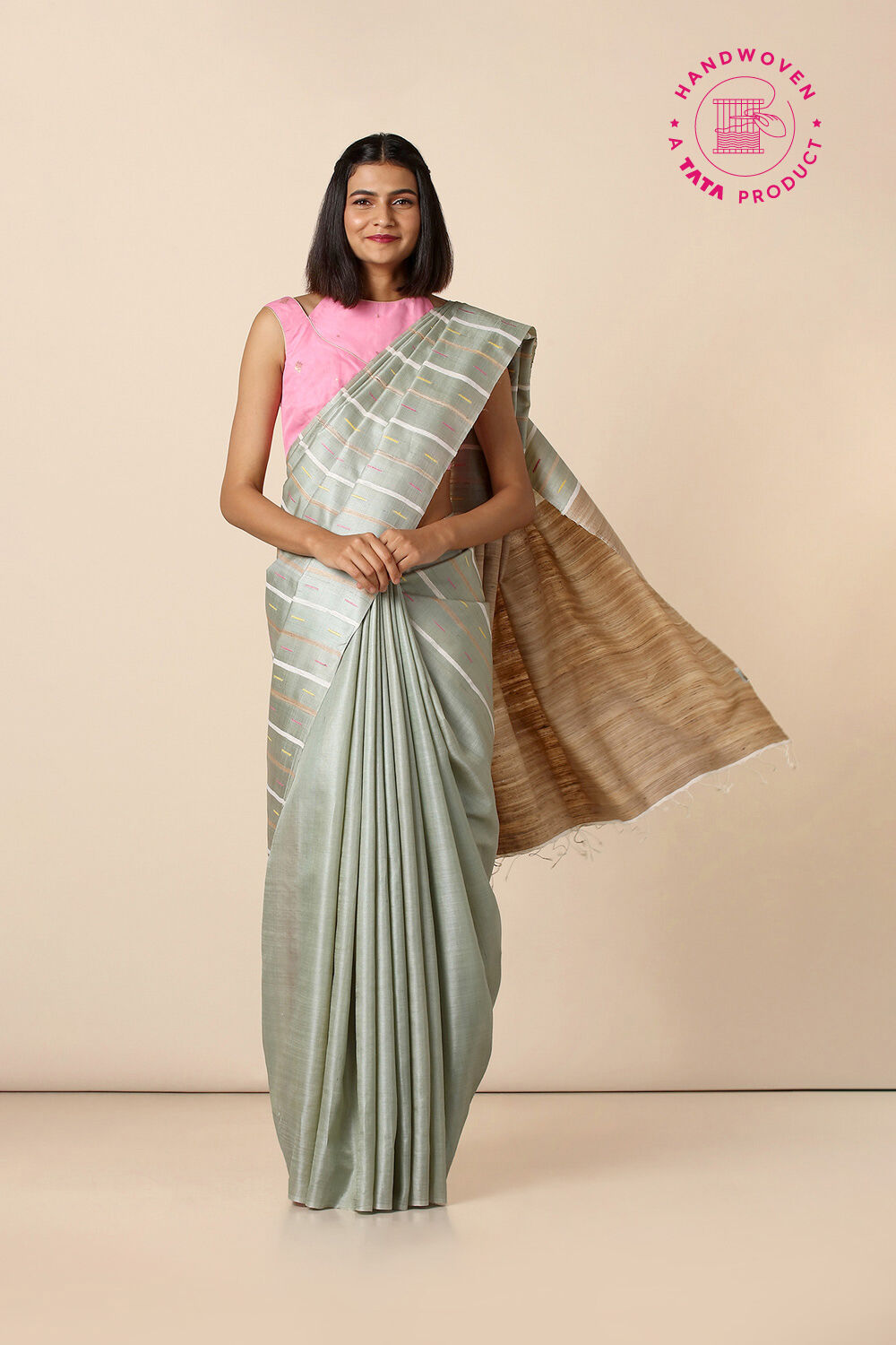 Green Pure Tussar Silk Woven Saree image number null