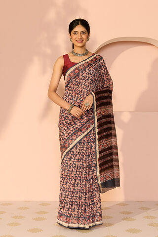 Dark Blue Rajasthan Pure Silk Cotton Printed Sanganeri Saree thumbnail image number null