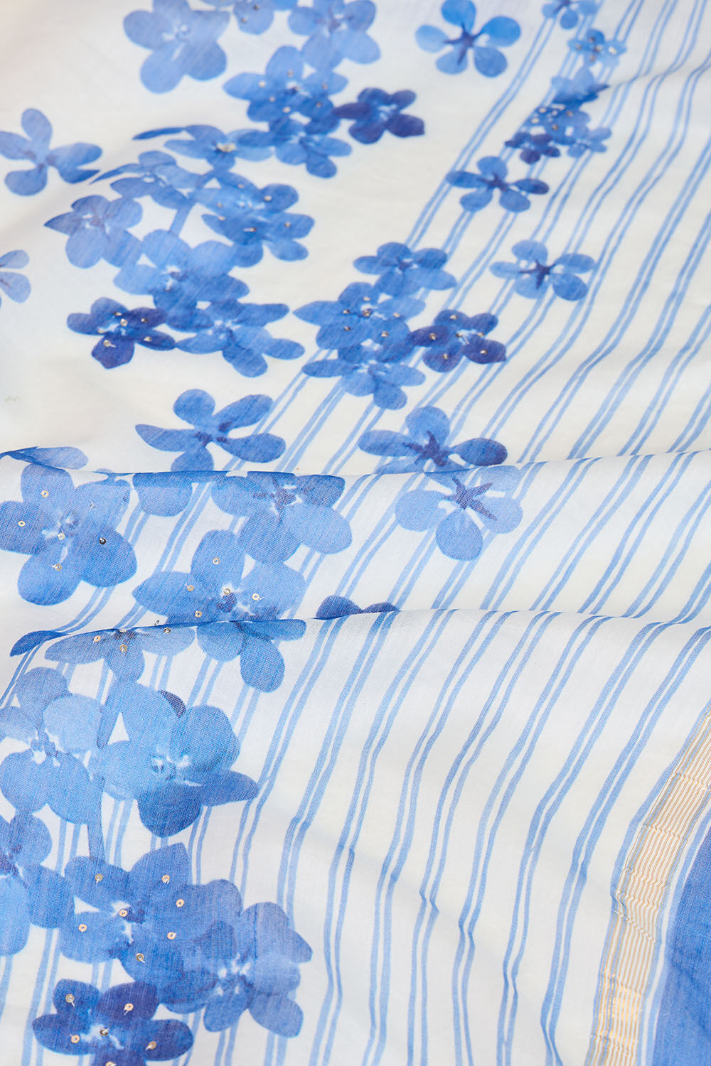 Off White Pure Silk Cotton Printed Embroidery Saree image number null