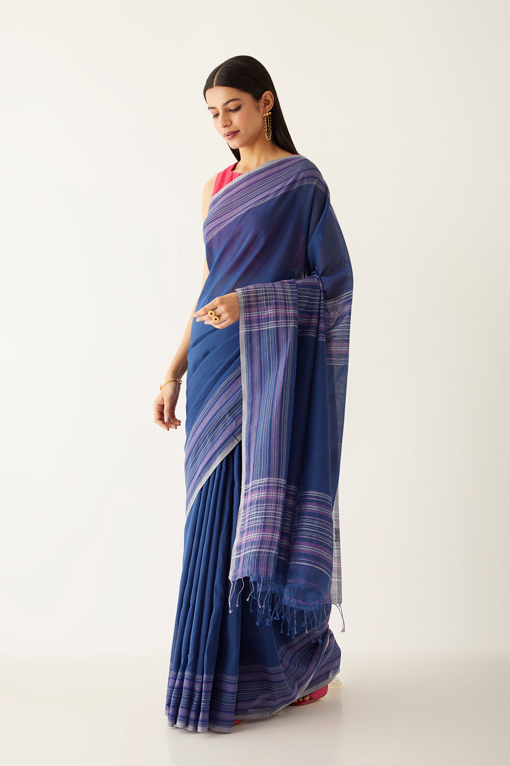 Blue Pure Cotton Bengal Saree image number null