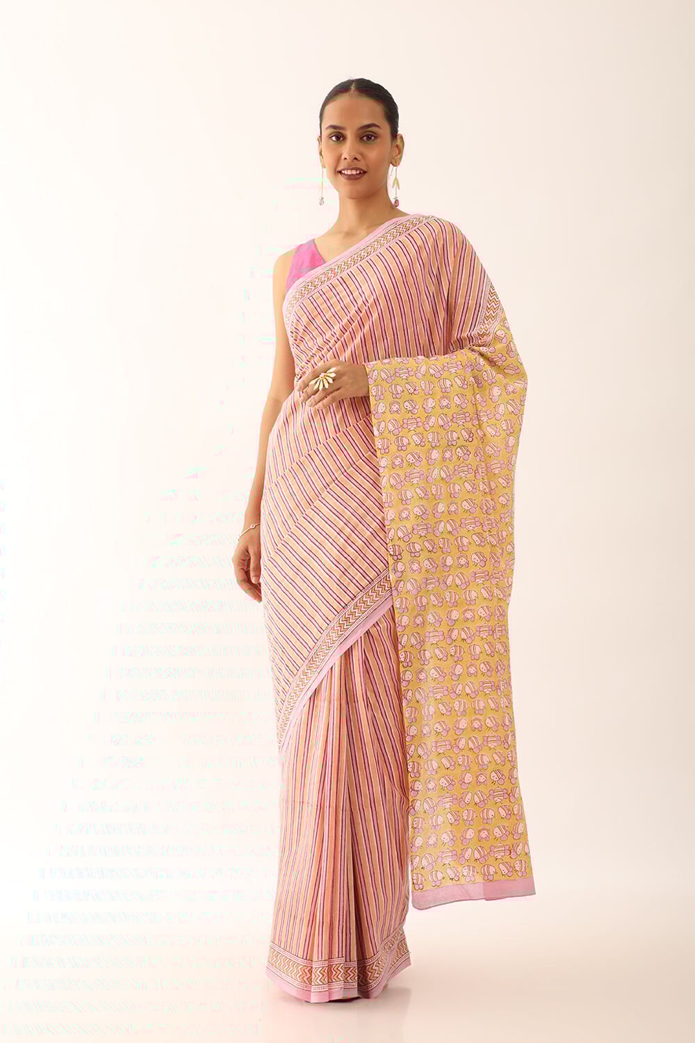 Light Orange Craft Pure Cotton Block Printed Saree image number null