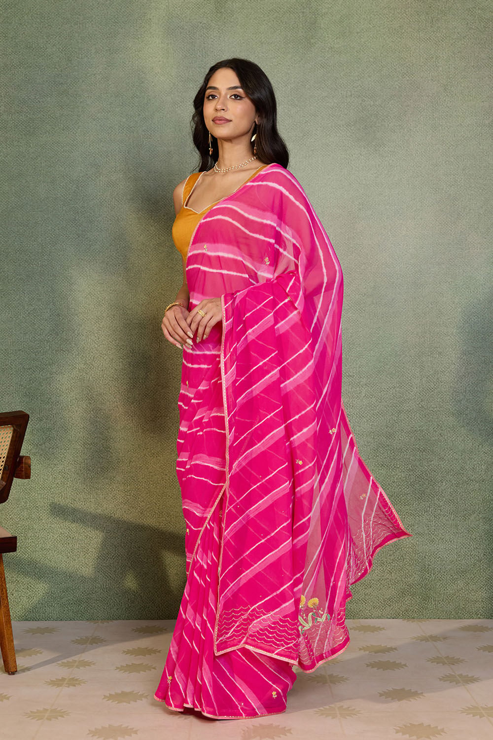 Pink Embroidered Viscose Georgette Rajasthan Saree image number null