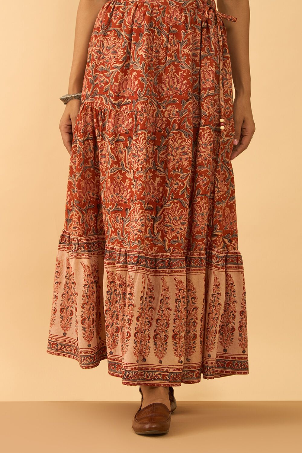 Orange Printed Kalamkari Pure Cotton Ethnic Skirt image number null