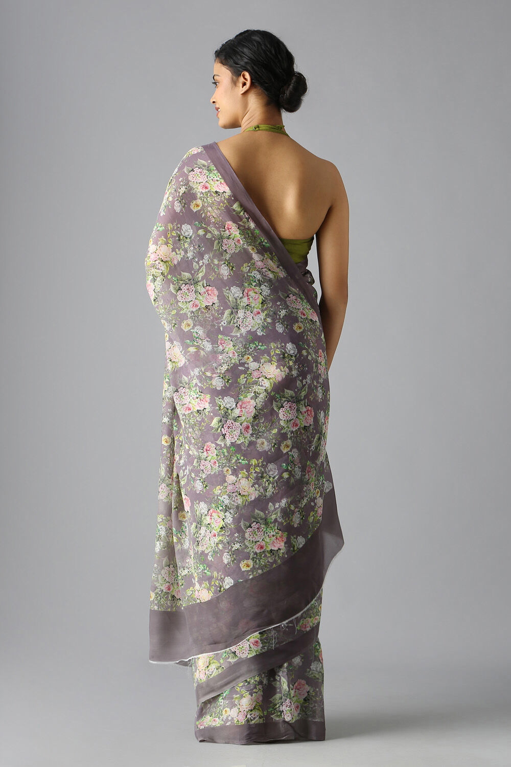 Grey Viscose Crepe Digital Printed Saree image number null