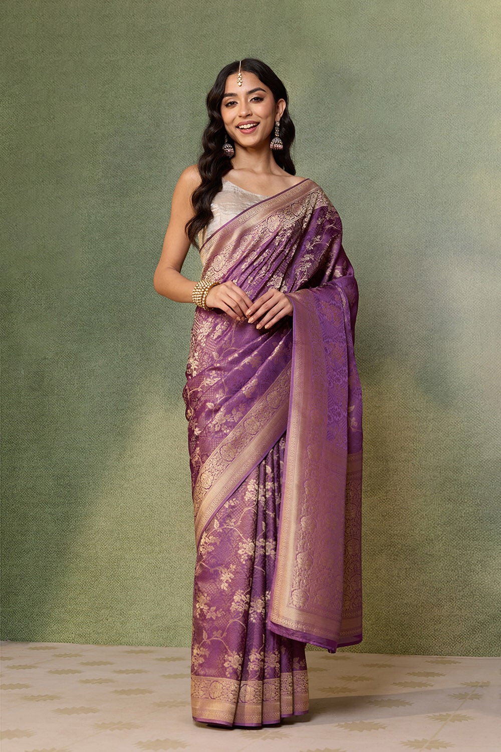 Violet   Woven Viscose Tissue Saree image number null