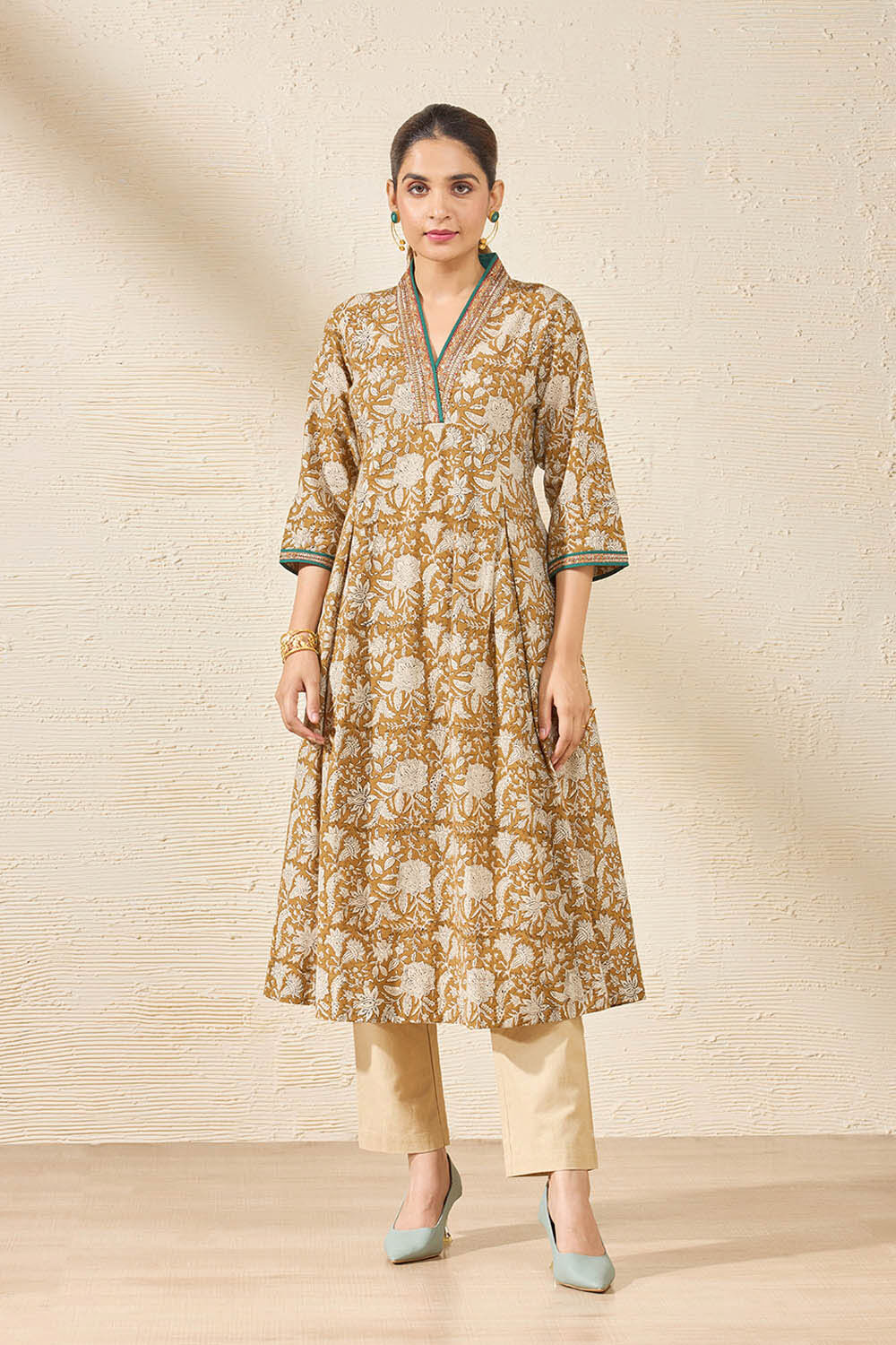 Yellow Pure Cotton Printed Sanganeri Kurta image number null