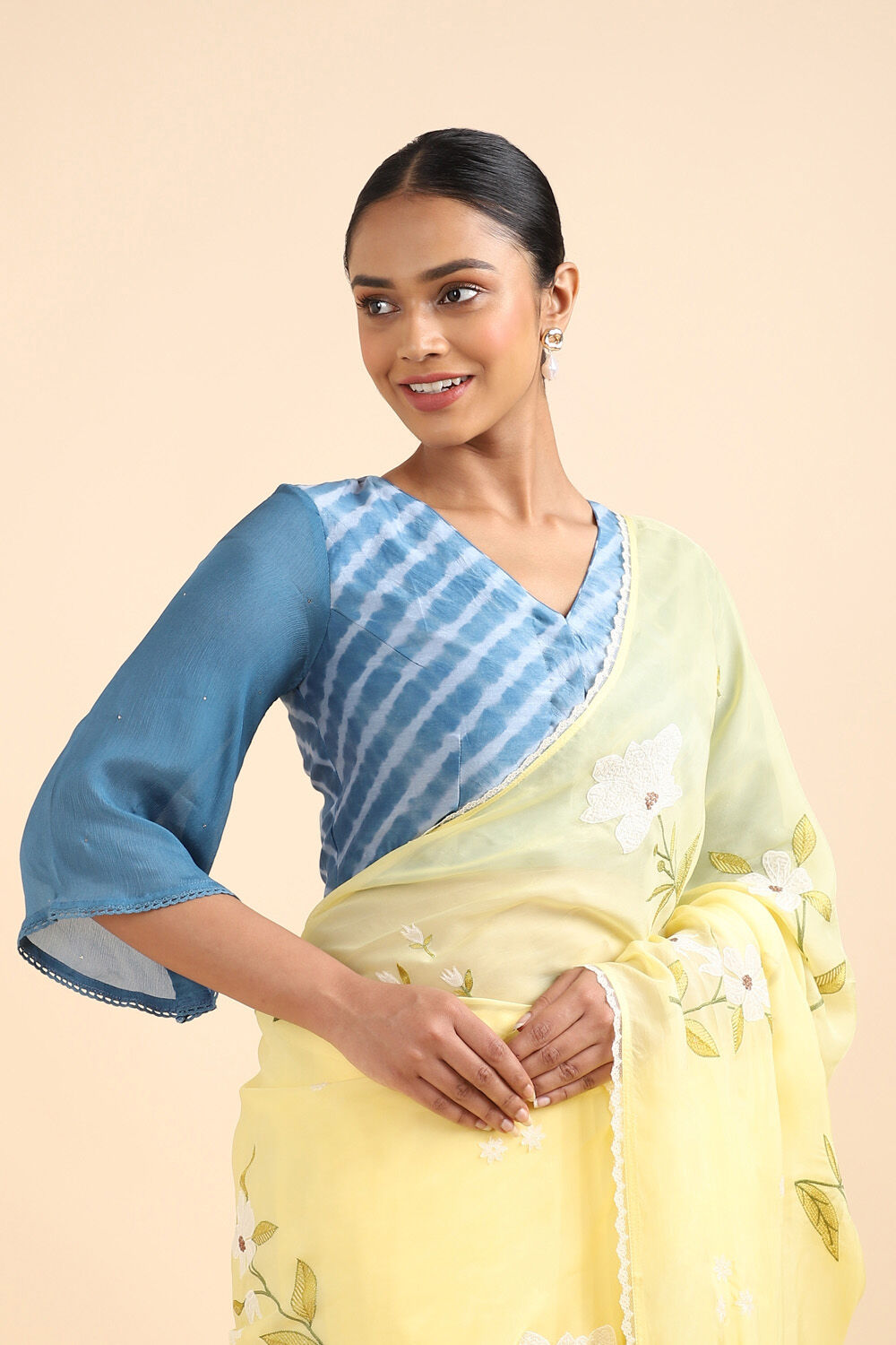 Blue Silk Cotton Tie and Dye Leheriya Blouse image number null