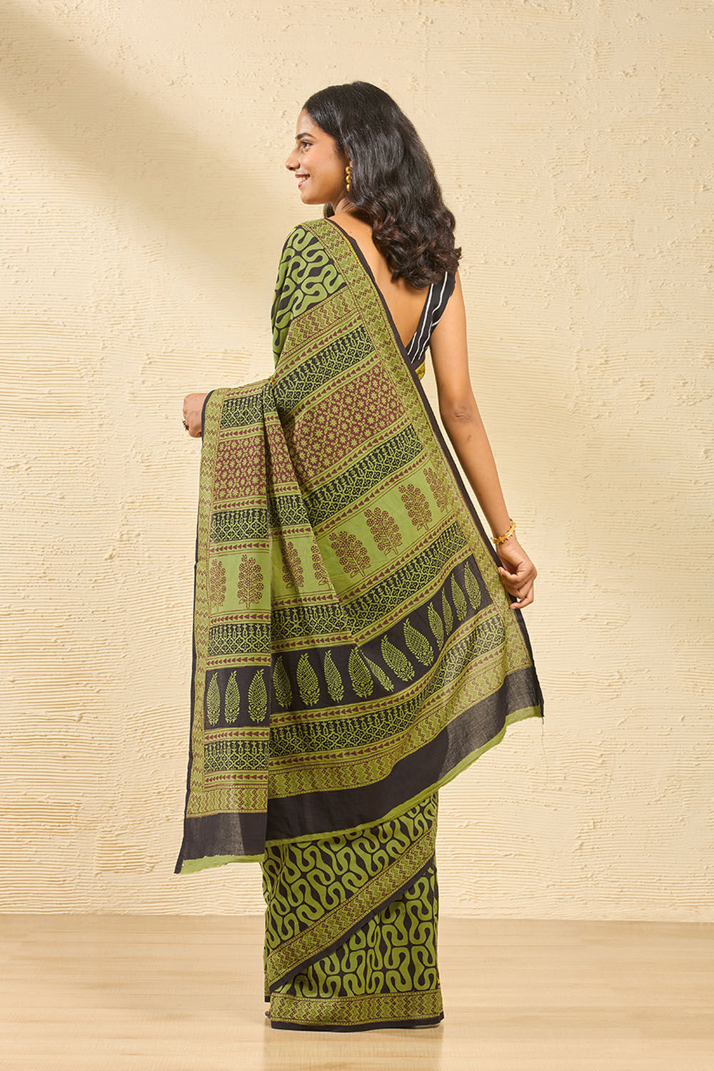 Light Green Bagh Block Printed Pure Cotton Saree image number null