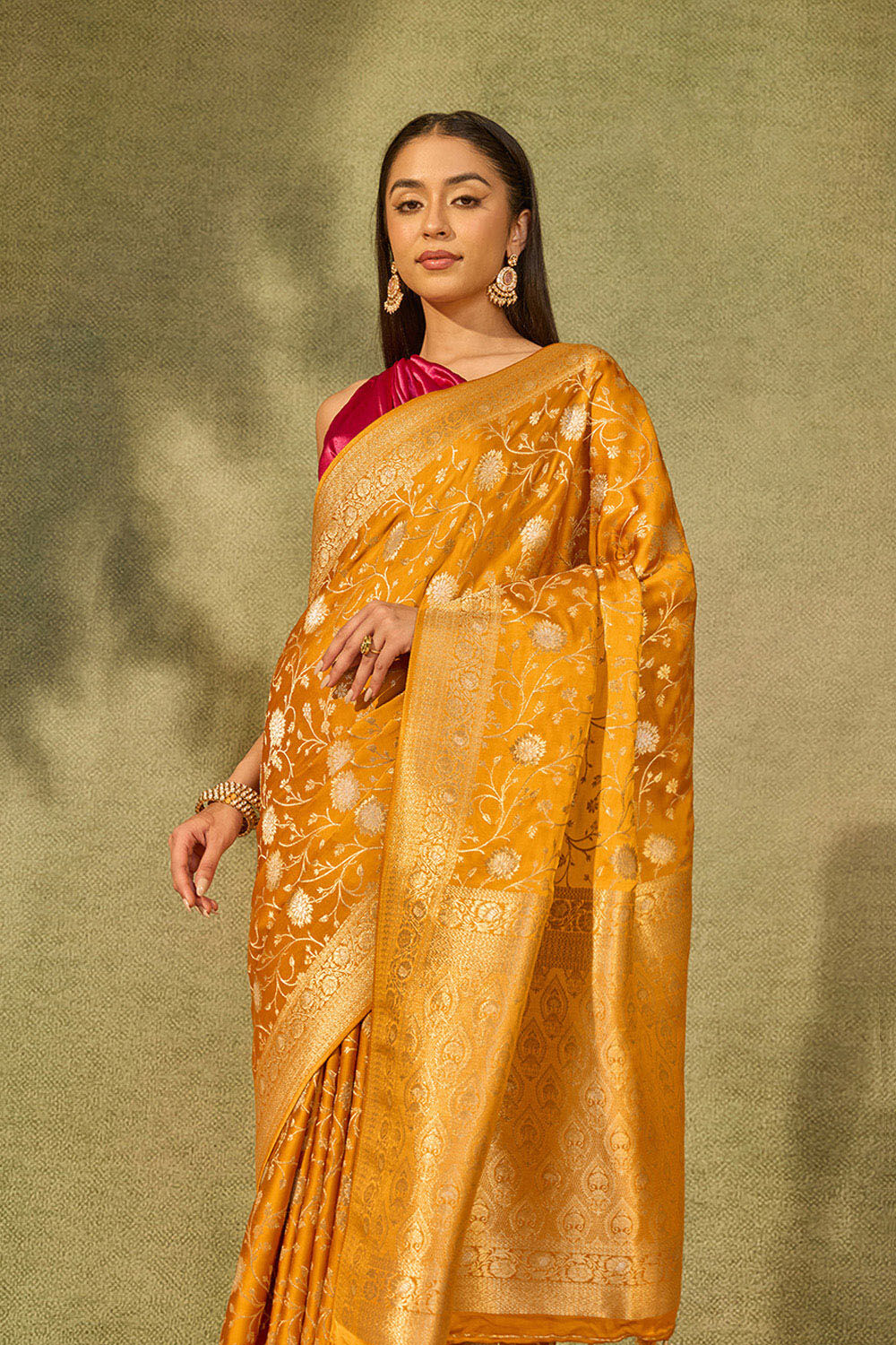 Yellow Woven Pure Viscose Saree image number null