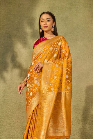 Yellow Woven Pure Viscose Saree image number