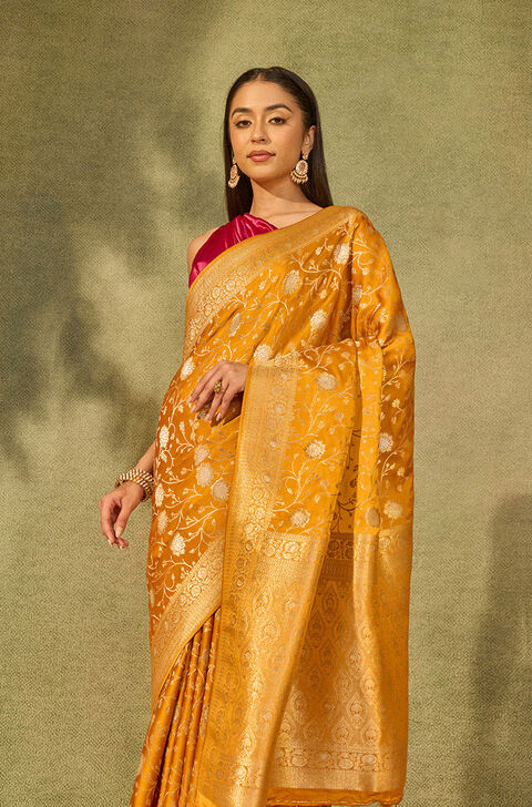 Yellow Woven Pure Viscose Saree