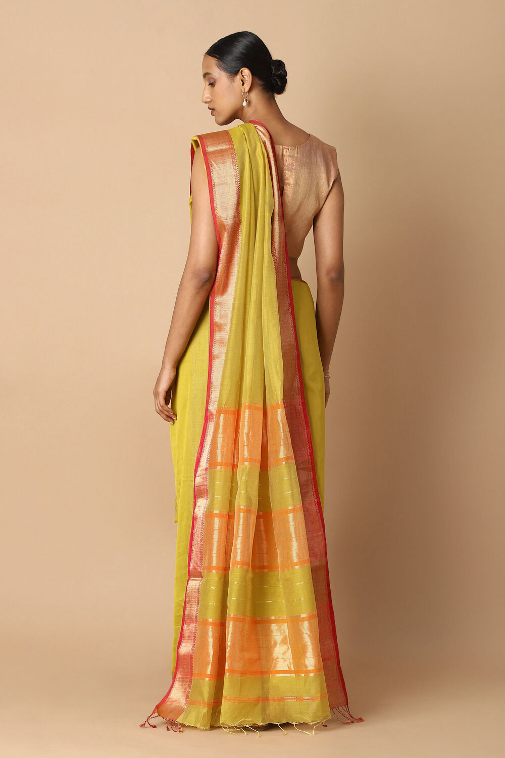 Yellow Pure Silk Cotton Maheswari Saree image number null