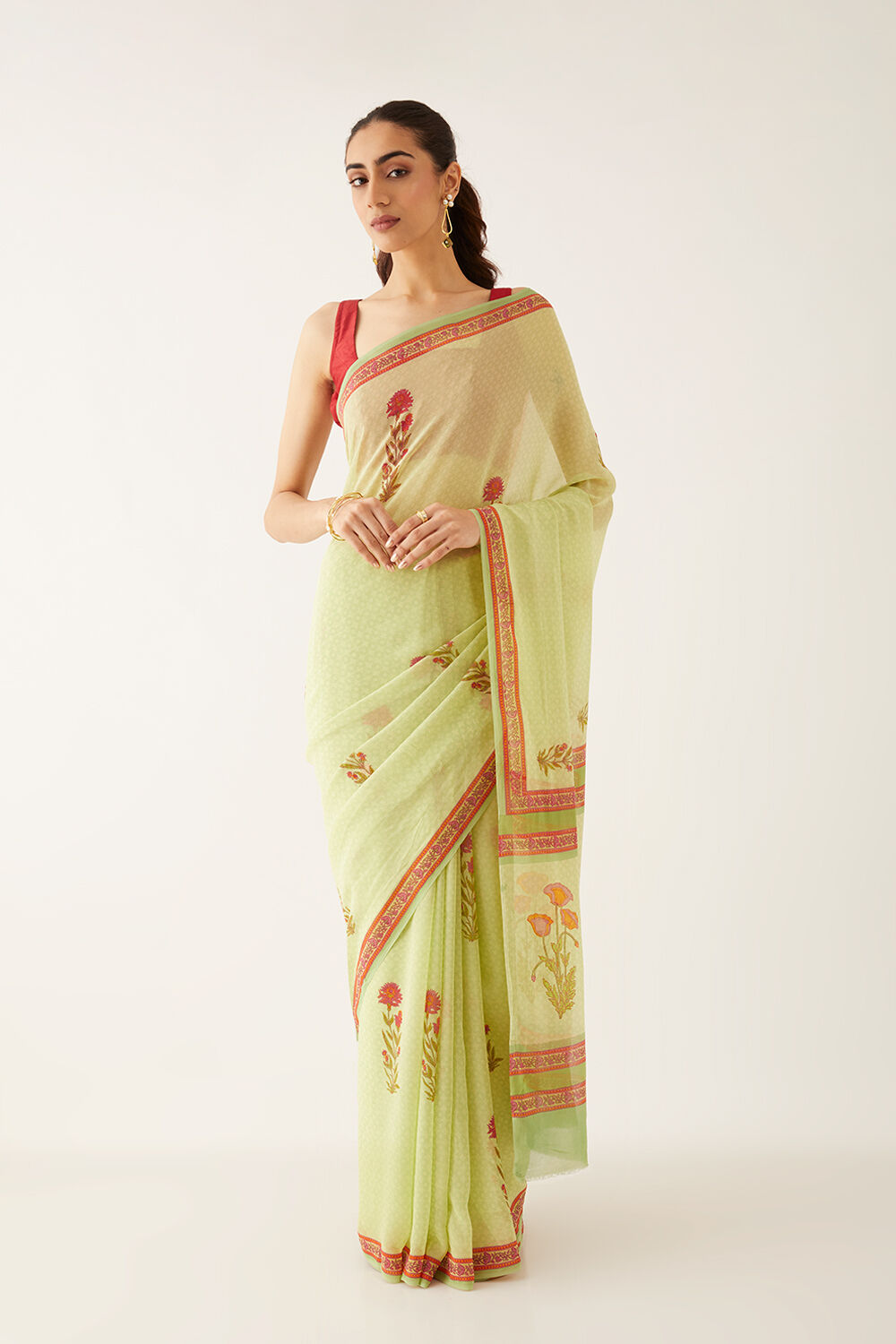 Light Green Viscose Georgette Printed Saree image number null