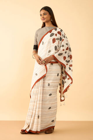Off White Maharashtra Hand Painted Khadi Cotton Saree thumbnail image number null