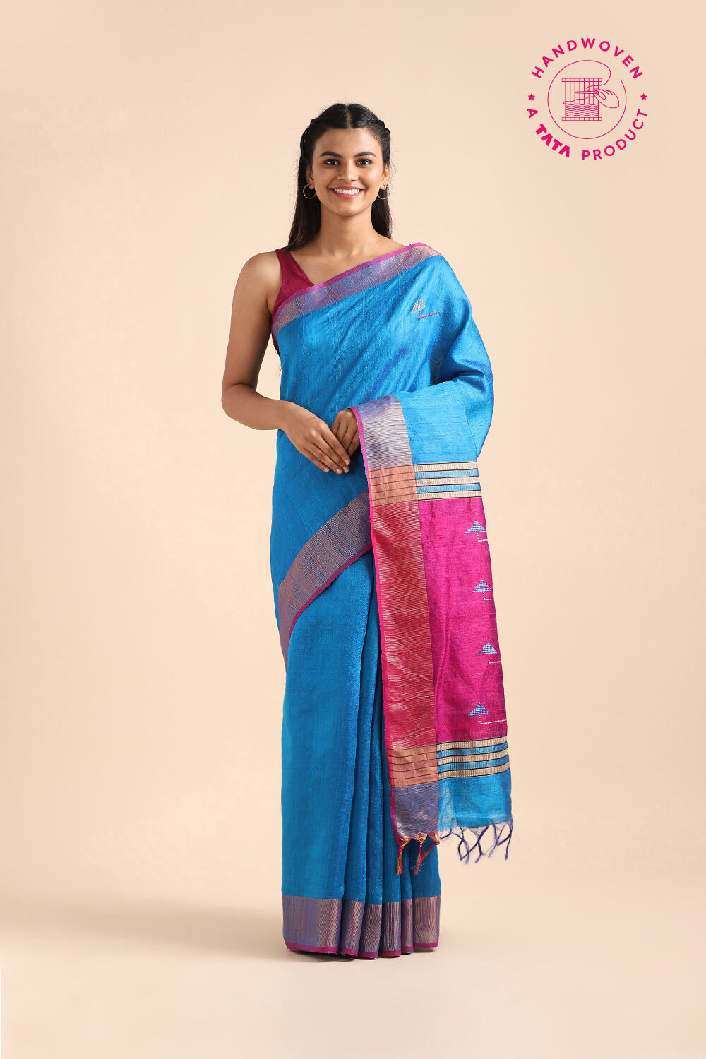 Light Blue Pure Tussar Silk Bhagalpuri Saree image number null