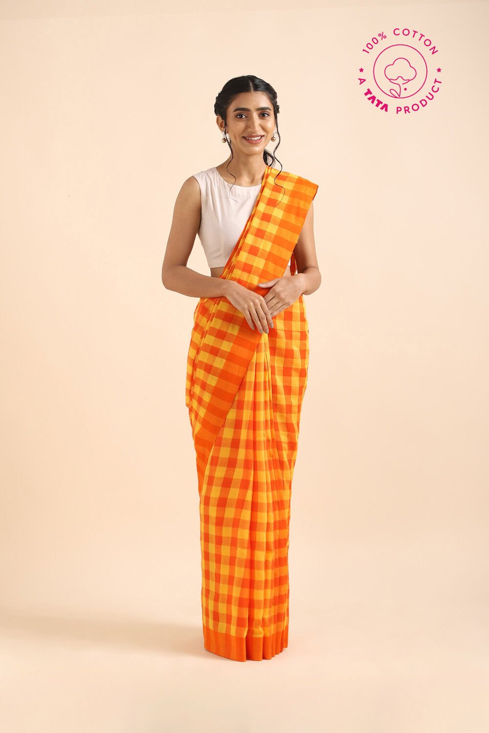 Orange Pure Cotton Bengal Saree image number null