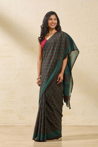 Dark Green Bagh Block Printed Pure Cotton Saree thumbnail image number null