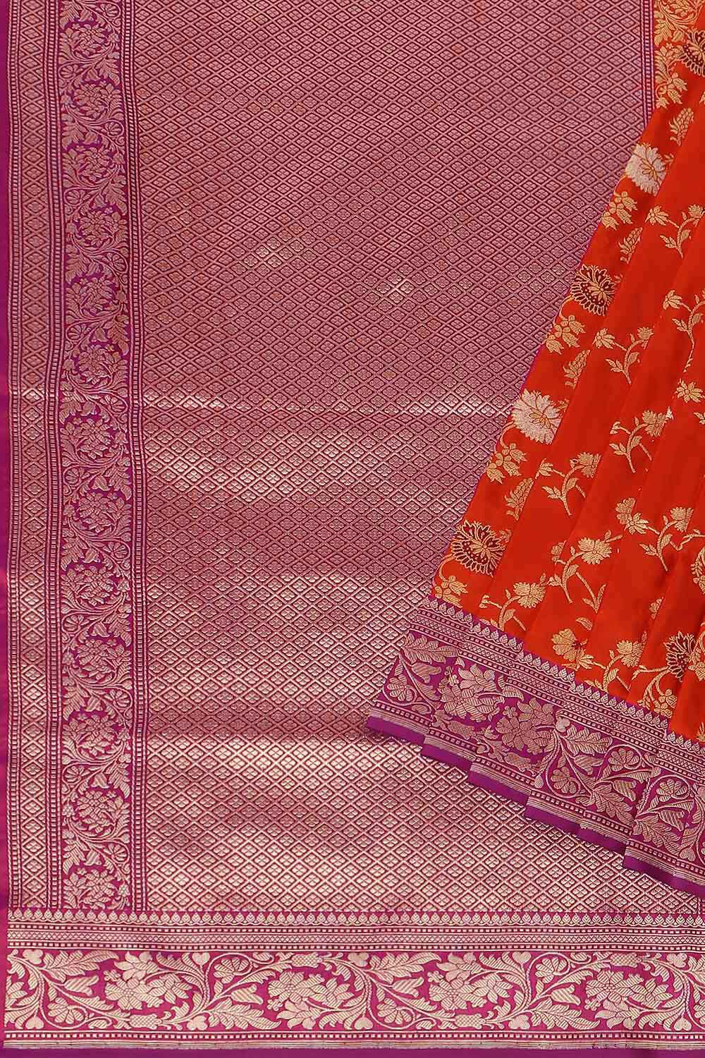 Dark Orange Pure Silk Banarasi Saree image number null